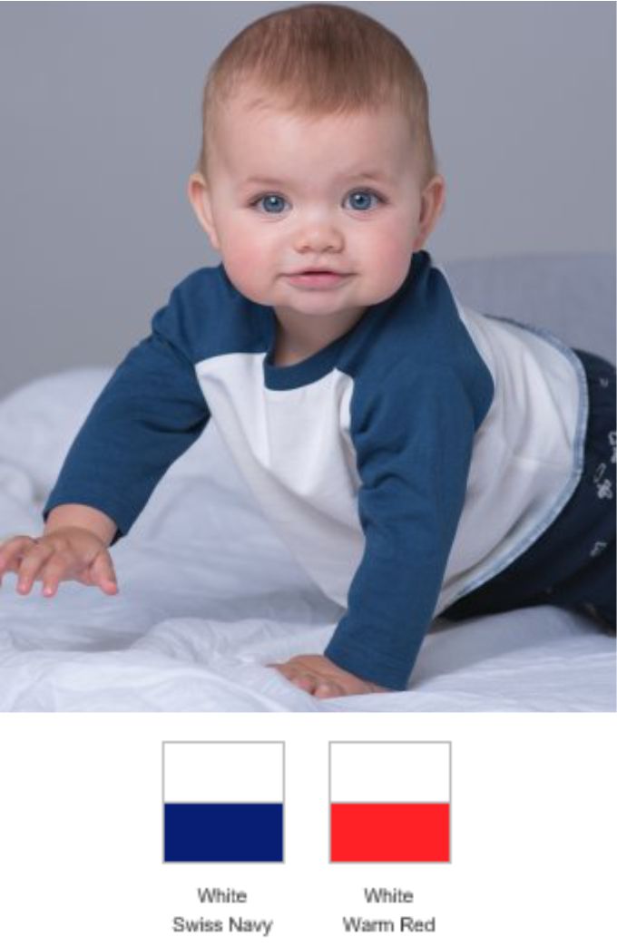 Babybugz BZ43 Baby Long Sleeve Baseball Tee Shirt  Babybugz BZ43 Baby Long Sleeve Baseball Tee Shirt